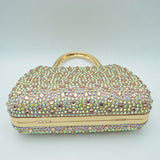Rhinestone Encrusted Evening Clutch Bag with Pearl Clasp and Metal Handle