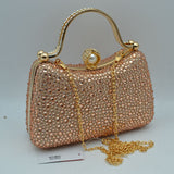 Rhinestone Encrusted Evening Clutch Bag with Pearl Clasp and Metal Handle