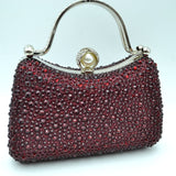 Rhinestone Encrusted Evening Clutch Bag with Pearl Clasp and Metal Handle