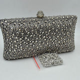 Rhinestone Embellished Box Clutch Bag with Removable Chain Strap