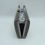 Grid Patterned Box Clutch with Jeweled Dome Clasp