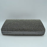 Grid Patterned Box Clutch with Jeweled Dome Clasp