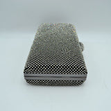 Grid Patterned Box Clutch with Jeweled Dome Clasp