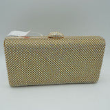 Grid Patterned Box Clutch with Jeweled Dome Clasp