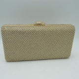 Grid Patterned Box Clutch with Jeweled Dome Clasp