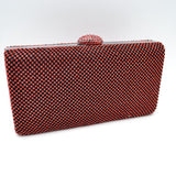 Grid Patterned Box Clutch with Jeweled Dome Clasp