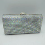 Grid Patterned Box Clutch with Jeweled Dome Clasp