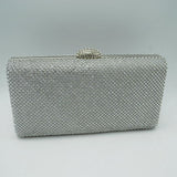 Grid Patterned Box Clutch with Jeweled Dome Clasp