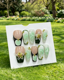 Handmade Mint Floral Press On Fake Nails