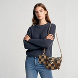 Small Crossbody Bag – Versatile Commute with Checkerboard Canvas, Compact Earphone Bag, Stylish 2-in-1 Chest Bag & Fanny Pack for Everyday Use