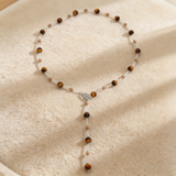 Vintage Beaded Long Necklace with Leaf Pendant