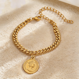 Vintage Gold Coin Medallion Double-Layer Chain Bracelet