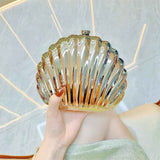 Women's Sparkly Seashell Acrylic Clutch - Metallic Evening Purse for Party & Prom