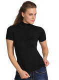 BASIC COTTON Free Spirit Premium Quality Cotton Women's Mock-Neck Short Sleeve Shirt Made in Italy (676)