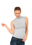 BASIC COTTON Free Spirit Premium Quality Cotton Women's Mock-Neck Sleeveless Top Made in Italy (672)
