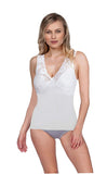 MaRe Luxury Merino Wool Blend V-Neck Top with Lace Trim. Proudly Made in Italy.