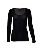 EGi Luxury Wool Silk Long Sleeve Top with Satin Trim. Proudly Made in Italy (1437)
