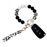 PU Tassel Keychain Bag charm Silicone Beaded Keychain Wristlet Key Ring Bracelet Cute Car Key Chain Holder for Women Girls