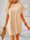 Loose Plus Size Fashion Casual Dress Solid Batwing Sleeve Tee Dress