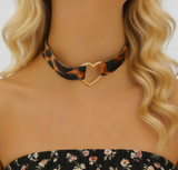 Short Choker with Leopard & Heart Pendant