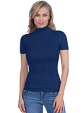 BASIC COTTON Free Spirit Premium Quality Cotton Women's Mock-Neck Short Sleeve Shirt Made in Italy (676)