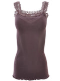 BASIC COTTON Free Spirit Premium Quality 100% Cotton Women's Lace Trim Tank Top Made in Italy (602)