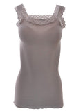BASIC COTTON Free Spirit Premium Quality 100% Cotton Women's Lace Trim Tank Top Made in Italy (602)