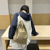 Casual bag women's summer large capacity bundle bucket bag, drawstring fabric backpack unisex, nylon backpack purse lightweight