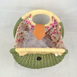 Round Woven Straw Handbag with Rattan Cutout Handle