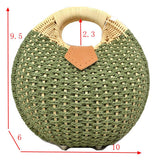 Round Woven Straw Handbag with Rattan Cutout Handle