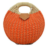 Round Woven Straw Handbag with Rattan Cutout Handle