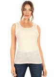 EGI Exclusive Collections Merino Wool Blend Tank Top with Tulle Trim. Proudly Made in Italy (8268).