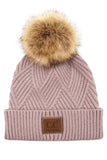 C.C Women's Heather Beanie Hat With Pom And Suede Patch