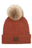 C.C Women's Heather Beanie Hat With Pom And Suede Patch