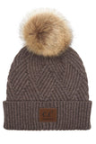 C.C Women's Heather Beanie Hat With Pom And Suede Patch