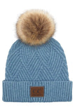 C.C Women's Heather Beanie Hat With Pom And Suede Patch