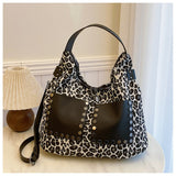 Ladies leopard print large capacity tote bag, vintage hobo bag casual, shoulder bag with crossbody strap, bag shoulder bag women