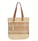 Hollow-Out Color-Block Fringe Woven Bag – Designer Straw Beach Tote, Large Vacation Shoulder Purse