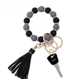 PU Tassel Keychain Bag charm Silicone Beaded Keychain Wristlet Key Ring Bracelet Cute Car Key Chain Holder for Women Girls