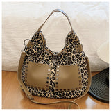Ladies leopard print large capacity tote bag, vintage hobo bag casual, shoulder bag with crossbody strap, bag shoulder bag women