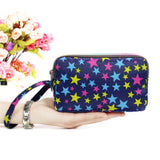 Floral Printed Fabric Wristlet Wallet for Women - Double Zipper Clutch with Wrist Strap