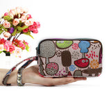 Floral Printed Fabric Wristlet Wallet for Women - Double Zipper Clutch with Wrist Strap