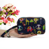 Floral Printed Fabric Wristlet Wallet for Women - Double Zipper Clutch with Wrist Strap