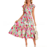 Women's Short Sleeve Fringe Bohemian Vacation Beach Dress