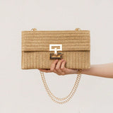 Bag ladies holiday shoulder bag, chain flip lock square purse, straw bag hobo shoulder bag women