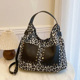 Ladies leopard print large capacity tote bag, vintage hobo bag casual, shoulder bag with crossbody strap, bag shoulder bag women