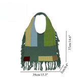 Tassel bag women, splicing knitted shoulder bag, simple and versatile retro knitted bag hobo