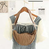 Casual Nylon Cloth Hobo Bag – Simple Pleated Striped Shoulder Bag, Lightweight Shopping Crossbody Small Square Bag