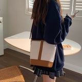 Retro Fashion Simple Texture Splicing Bucket Bag - Versatile Women's Shoulder & Crossbody Bag