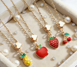 Alloy Cherry Strawberry Apple Pineapple Fruit Bracelet Necklace Jewelry Set